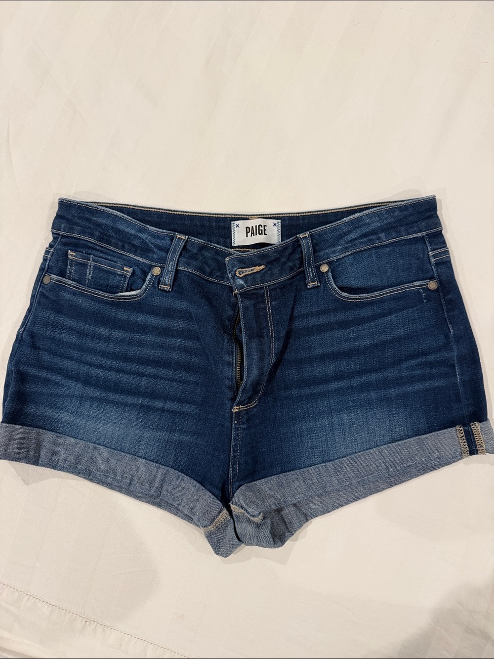 PAIGE Dark Indigo Cuffed Denim Shorts